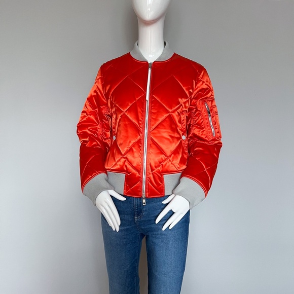 rag & bone Satin Orange Taupe Quilted Bomber Short Warm Jacket M - Picture 9 of 16